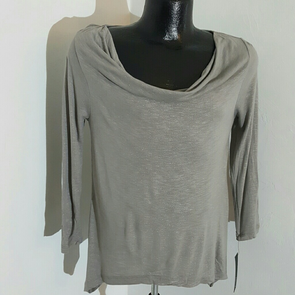 Apt.9 top blouse 3/4 sleeve gray drape neck size S women New